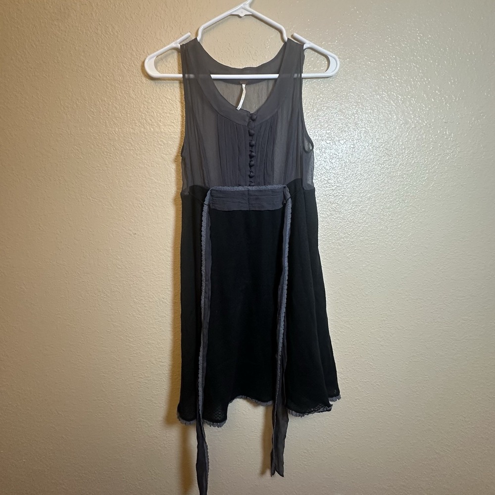 Free People Vintage Y2K Retro Babydoll Sleeveless Mini Black/Gray Dress Silk 4 - Picture 3 of 10